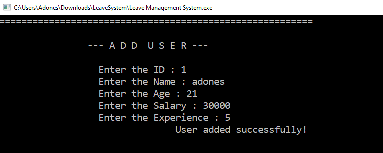 Add Users for Leave Management System Project in C++ with Source Code