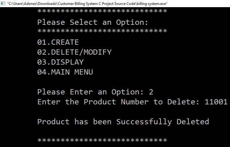 Delete for Customer Billing System C Project With Source Code