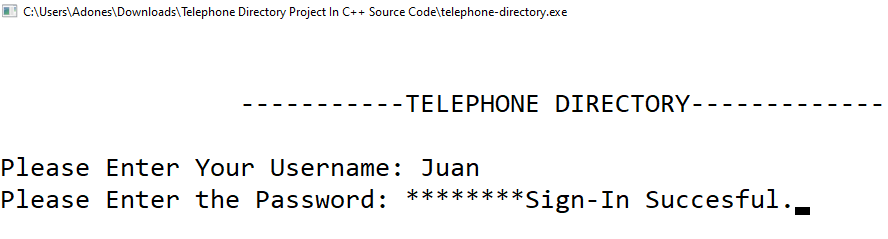 Login Form Telephone Directory in C++ Project With Source Code