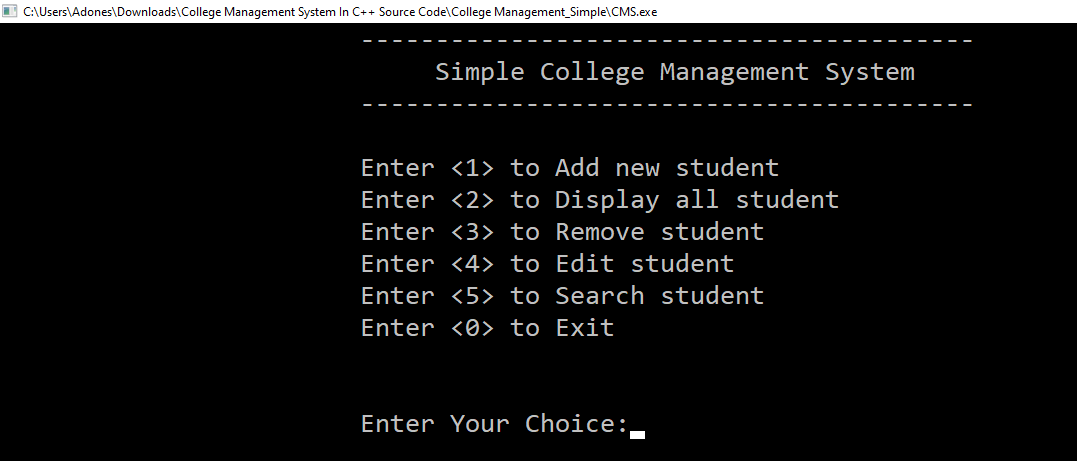 Main Screen for Clinic Management System Project in C++ with Source Code