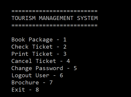 tourism management system source code in c