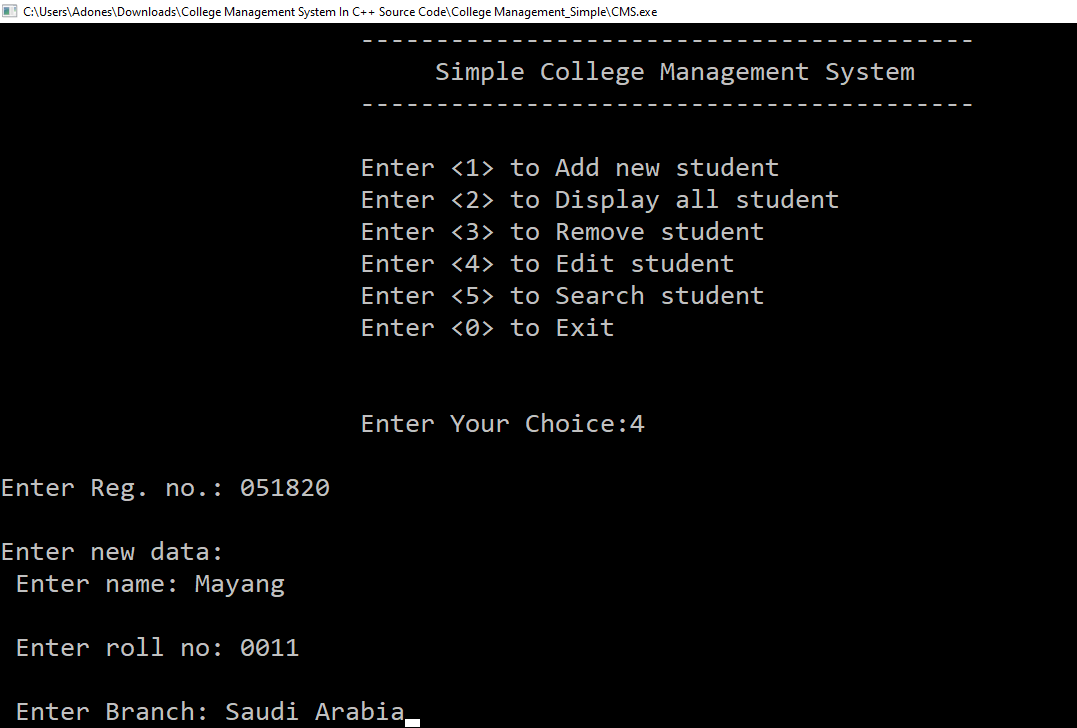 Update student for Clinic Management System Project in C++ with Source Code