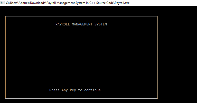 Welcome Screen for Payroll Management System Project in C++ with Source Code