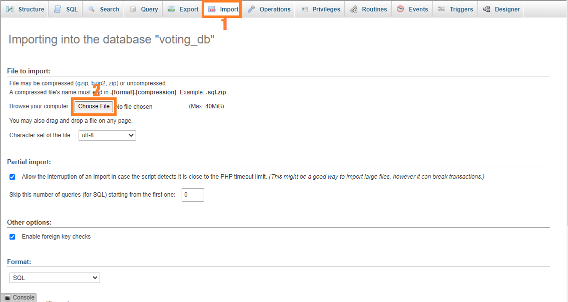 voting import sql file