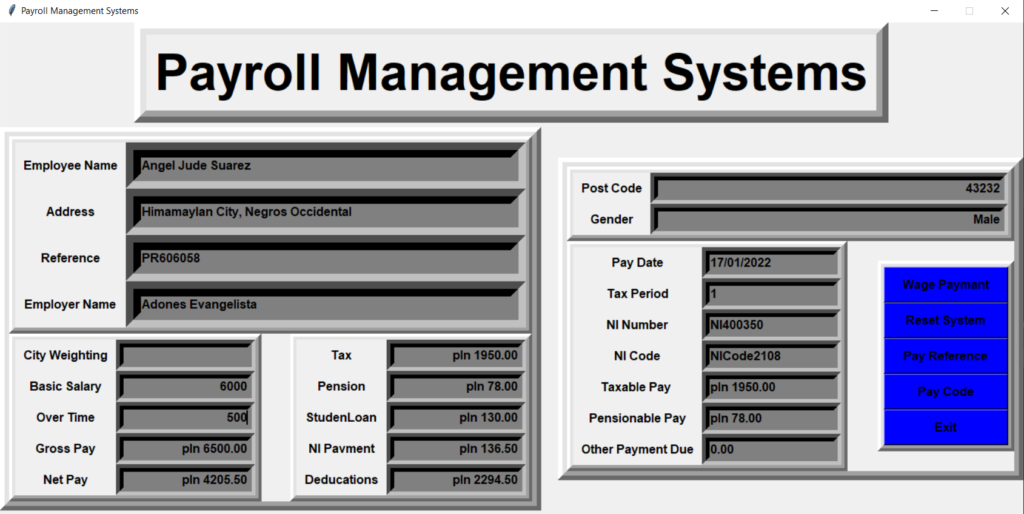 Payroll Management System Project In Python Output