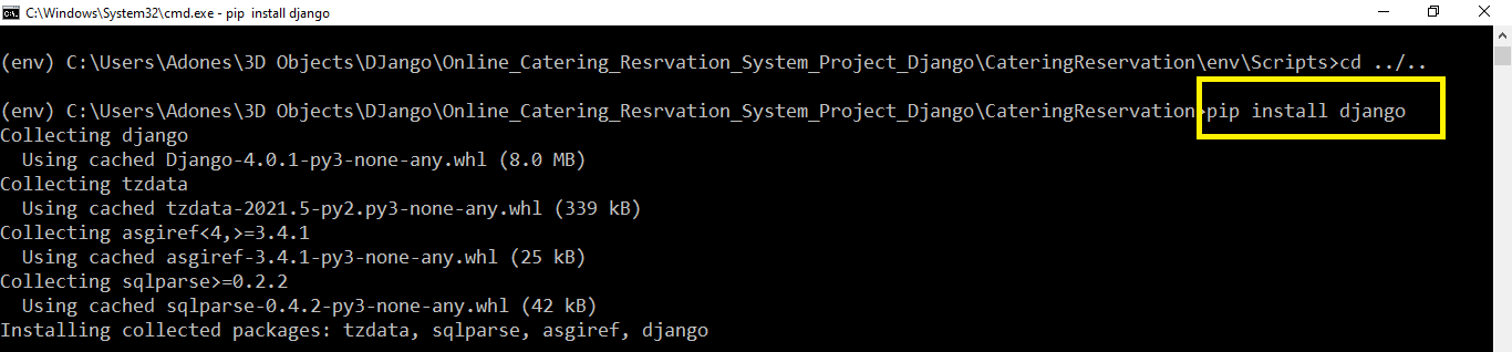 install django in Online Catering Reservation System in Django with Source Code