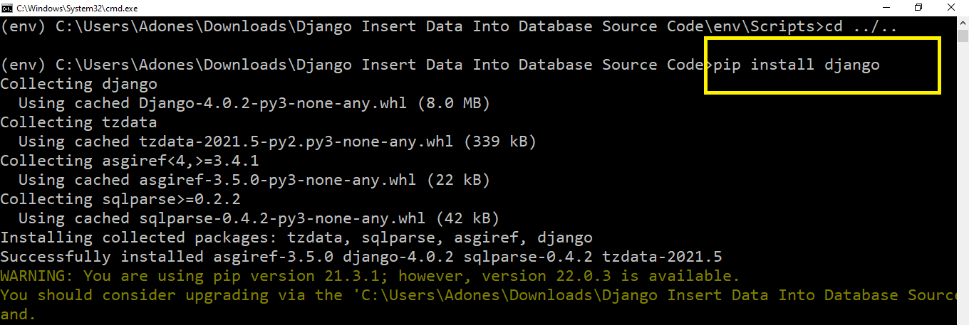 install django for Django Insert Data Into Database With Source Code