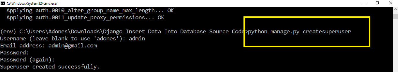superuser for Django Insert Data Into Database With Source Code