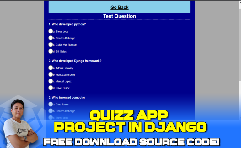 Quiz App Project using Django Framework with Source Code