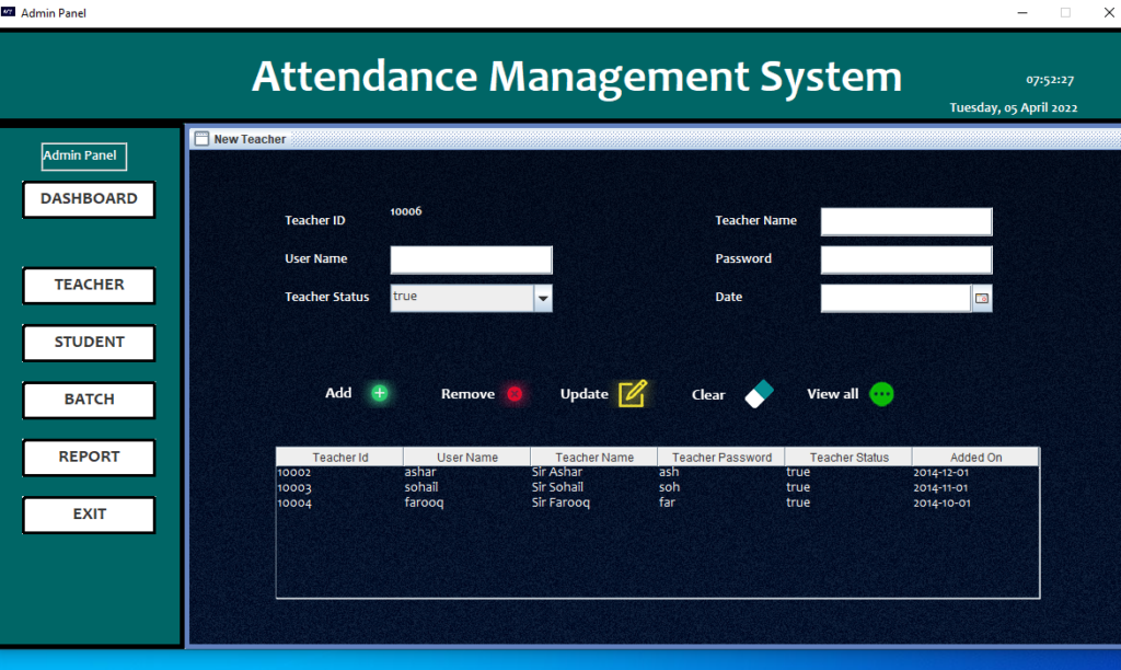 Attendance Management System New Teacher