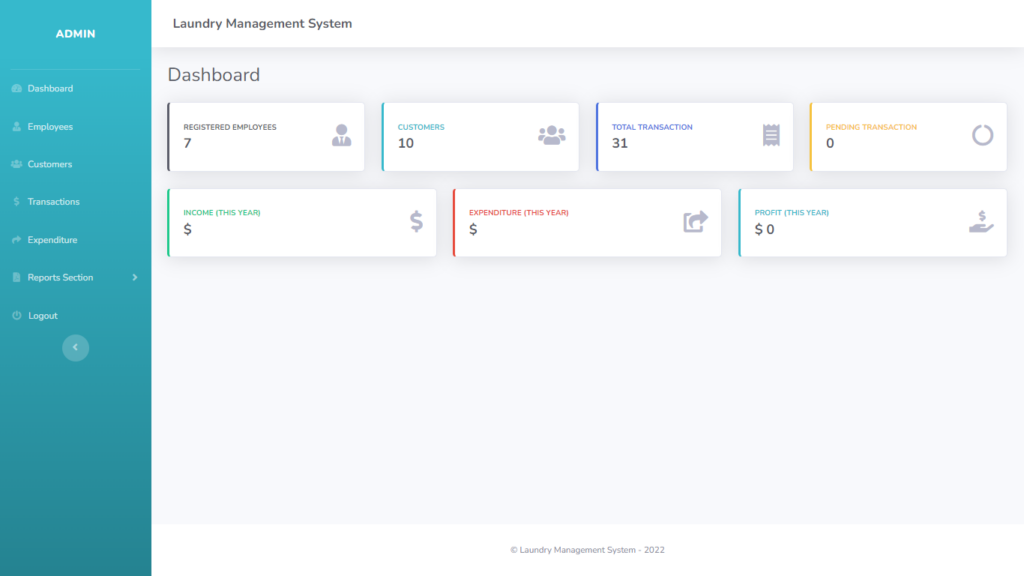 Laundry Management System Dashboard  