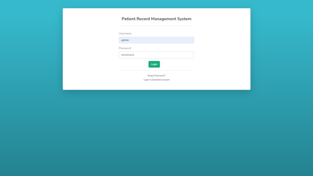 Patient Record Management System Login Page