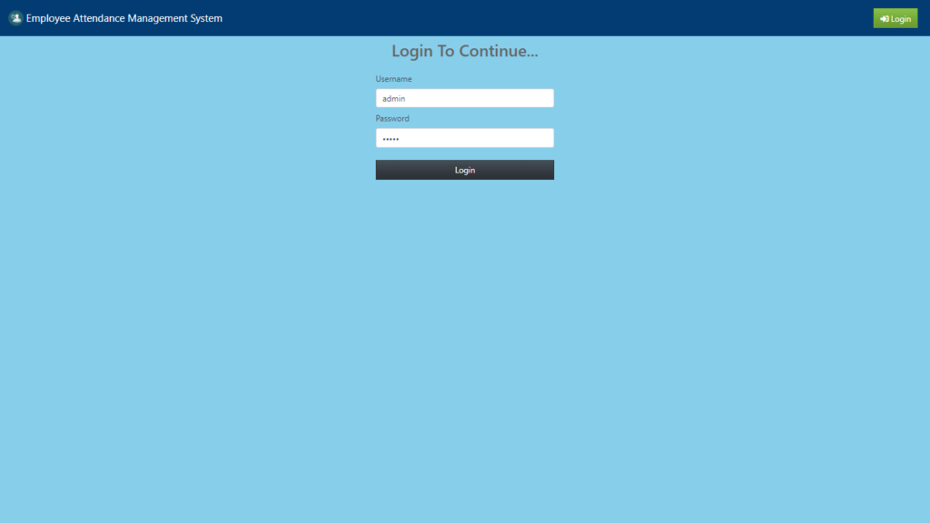 Employee Attendance Management System Login Page