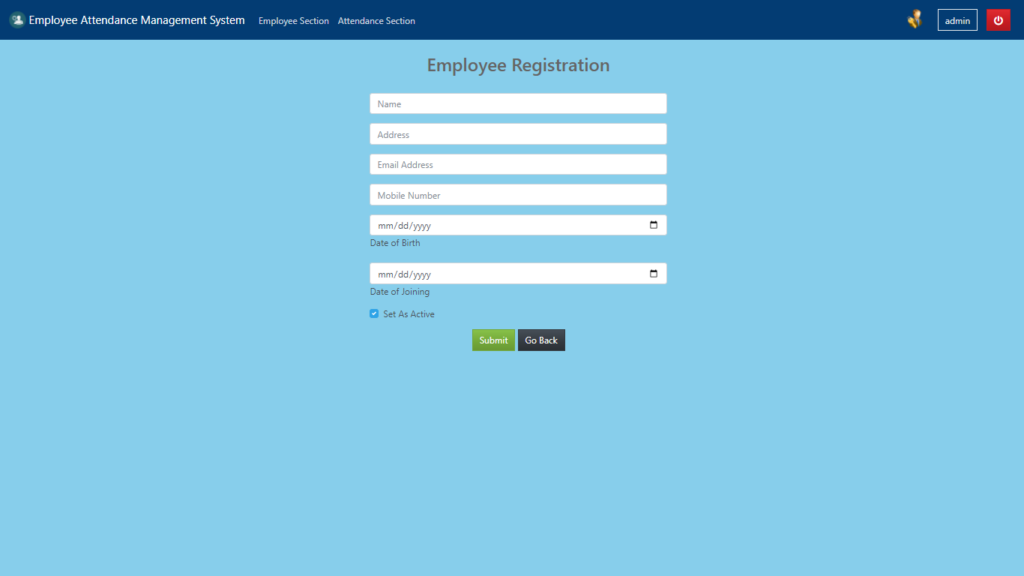 Employee Attendance Management System Employee Registration