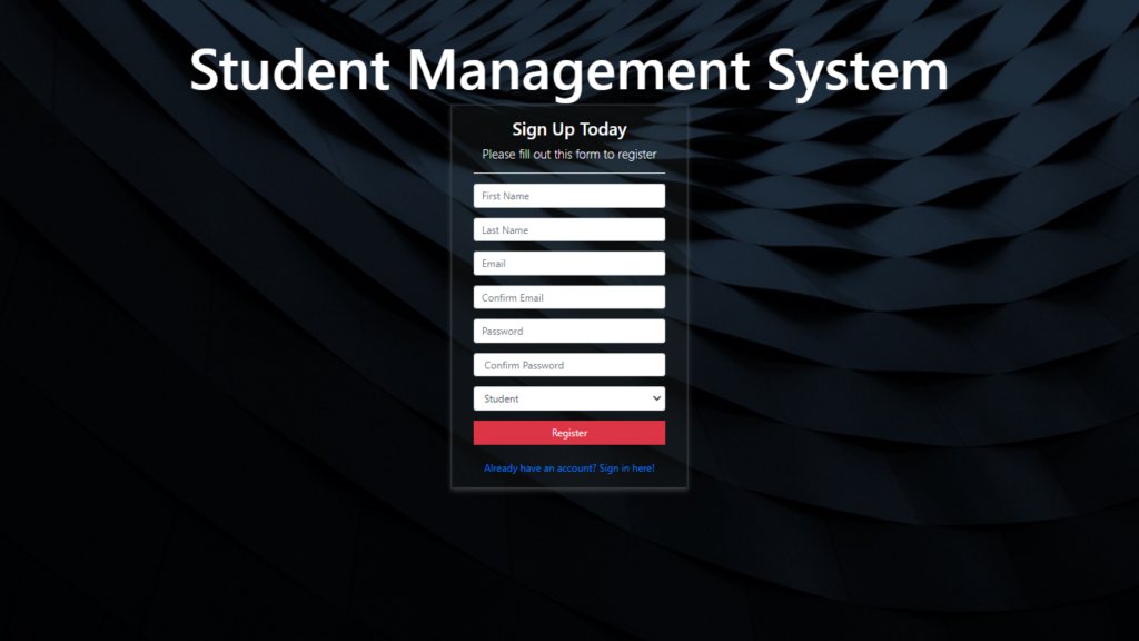 Student Management System Registration Page