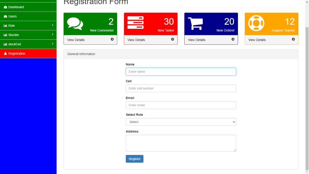 Inventory Management System Registration Form