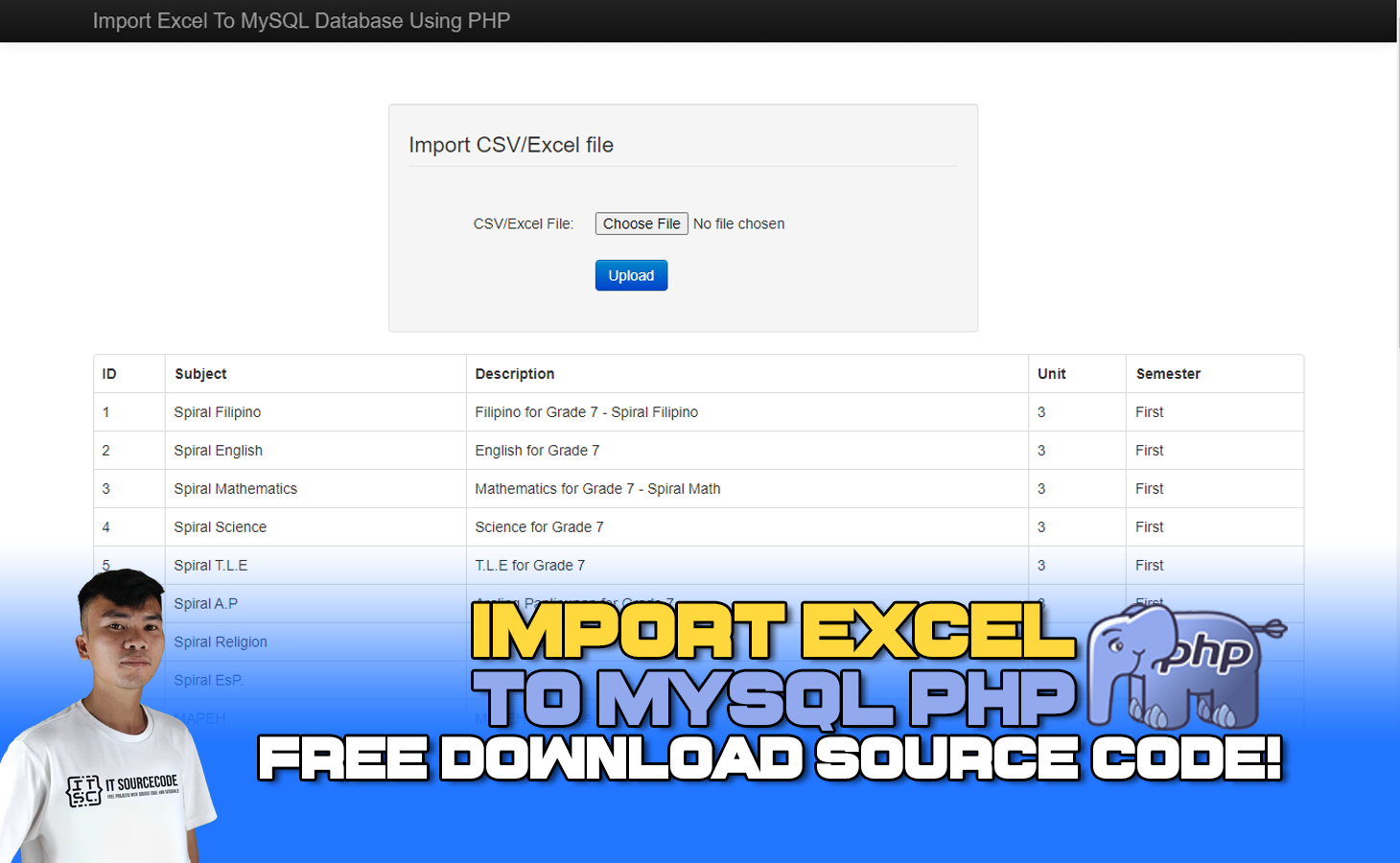 import excel xlsx data php script with progress bar