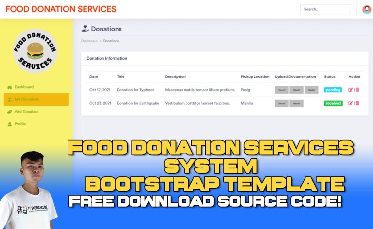 Food Donation Services System Free Bootstrap Template