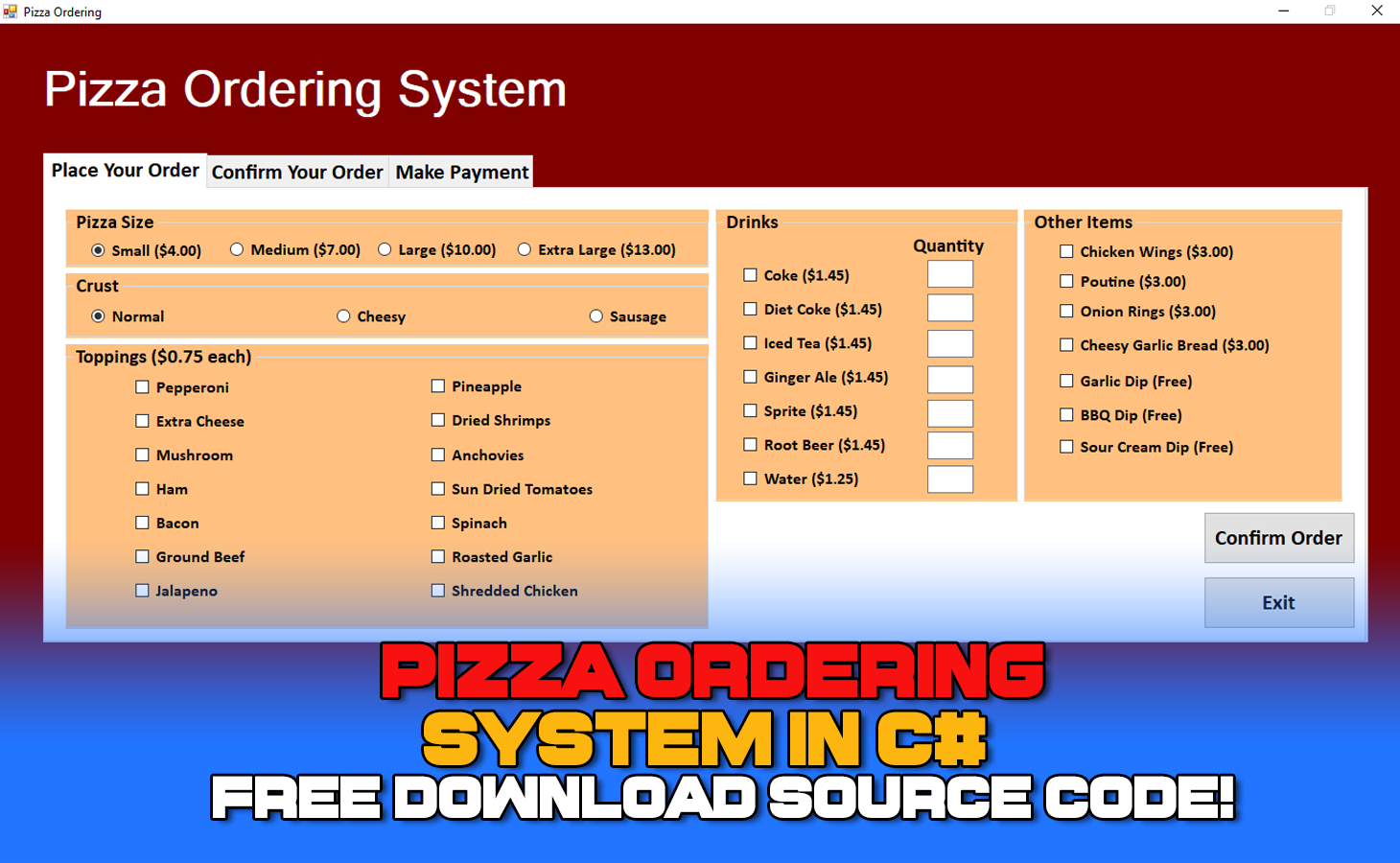Pizza Ordering System in C#