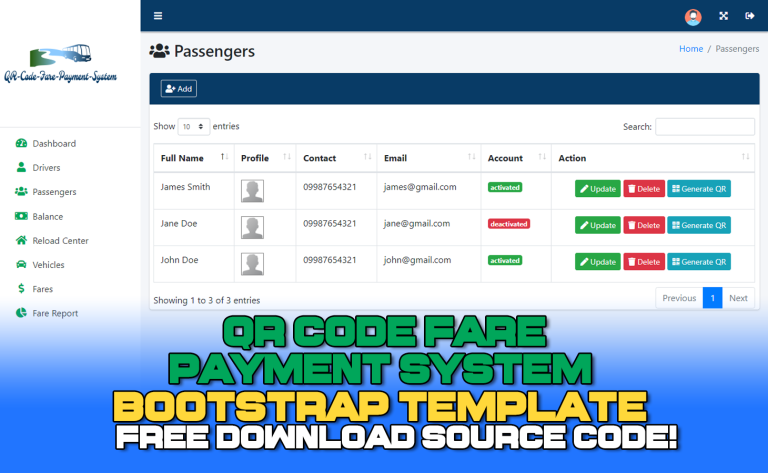 QR Code Fare Payment System Bootstrap Template