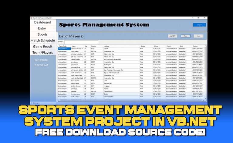 Sports Event Management System Project in VB