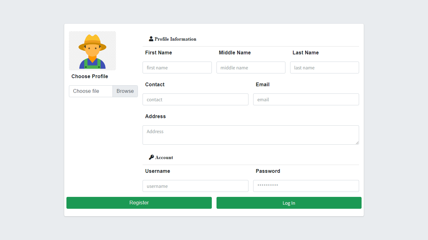 register page of Cloud-Based Farm Assistant System