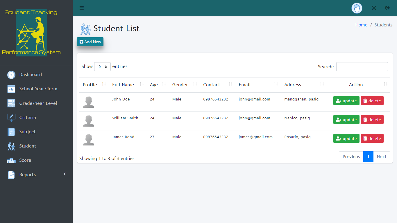 student page Academic Performance Tracking System